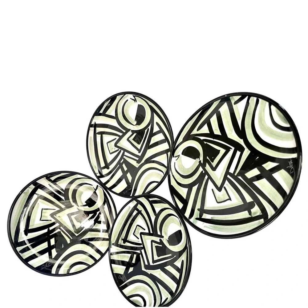D. Vita Hand Painted Italian Ceramic Plates Set of 4 – Abstract‎ Modern Design